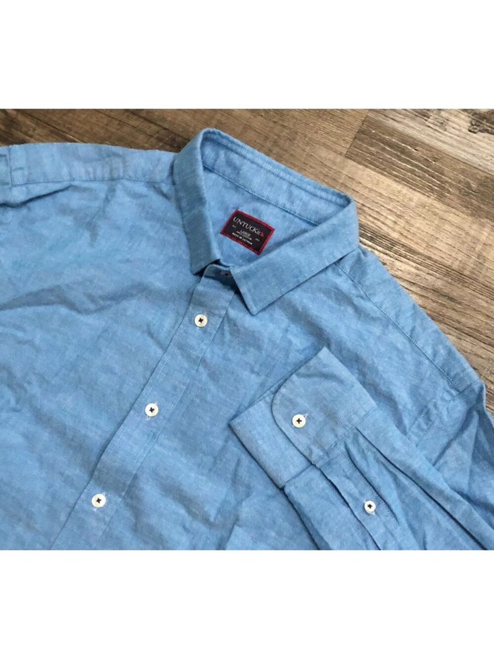 UNTUCKit Mens Large Blue Cotton Long Sleeve Button Up Shirt